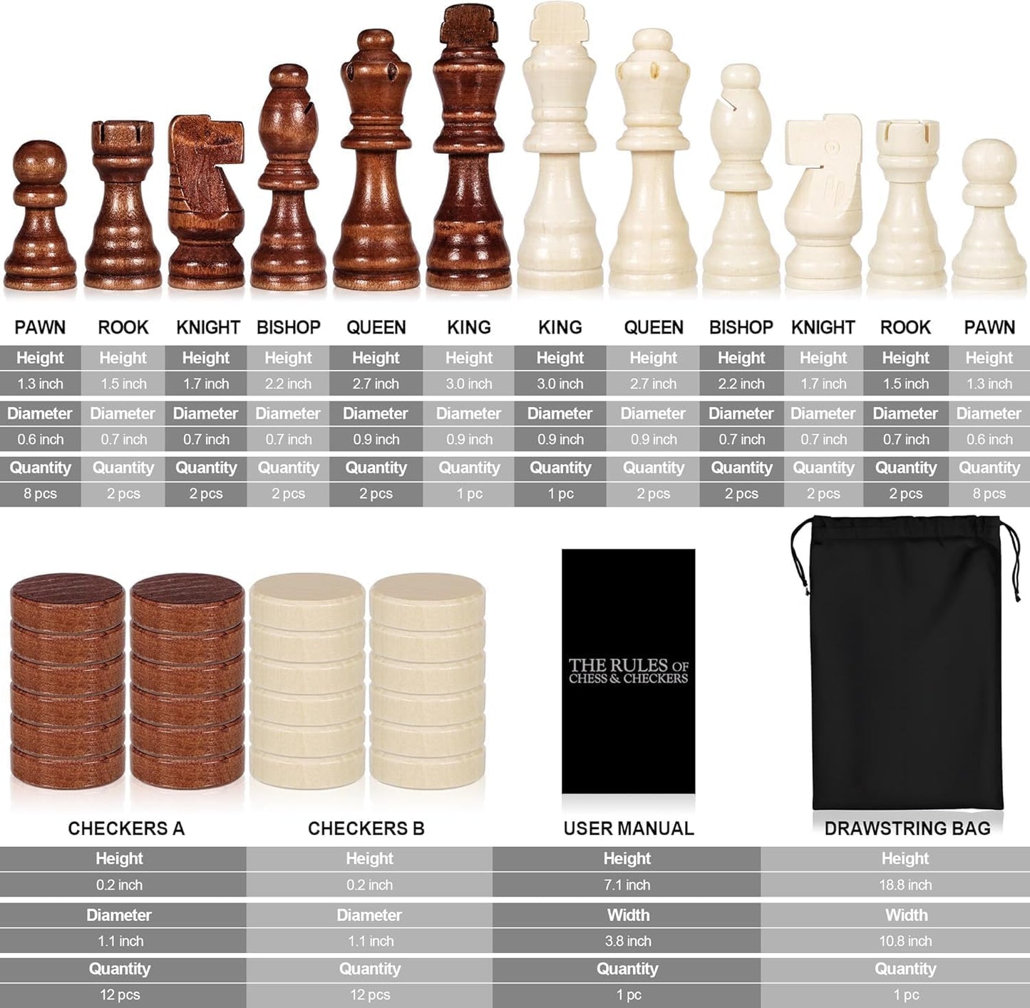 SKY-TOUCH Magnetic Wooden Chess Set, Chess Set, Chess Board, Adult Magnetic Chess Board Set,Classic Handmade Game Board,Portable and Folding Game Board for Kids and Adults,Beginners and Professionals