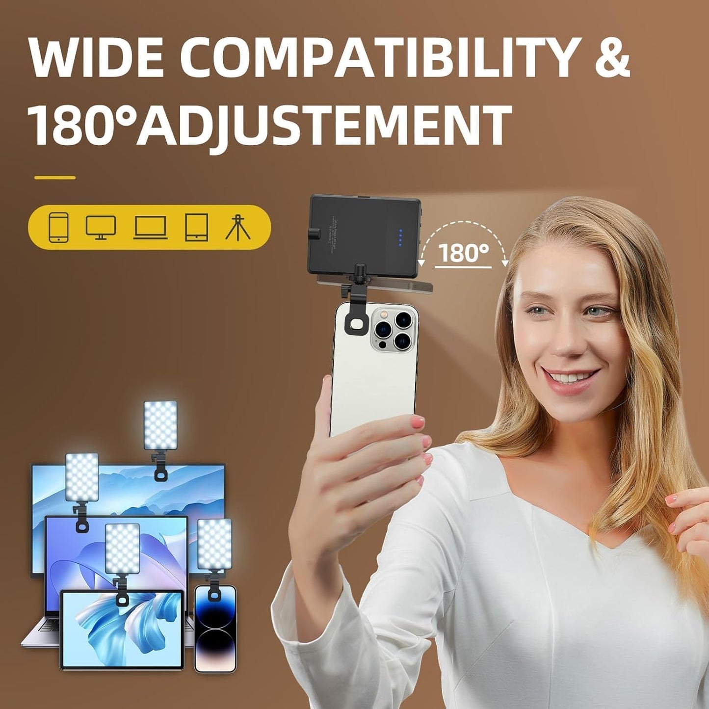 SKY-TOUCH 80 LED Selfie Fill Light,Phone Light,LED Light Clip Fill Conference,2000mAh Rechargeable, 3 Bright Modes,Portable Clip for Phone,Camera, Laptop, iPad,Selfie, Video Conference,Vlog