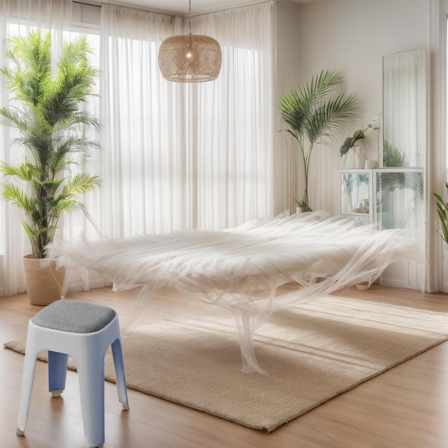 SKY-TOUCH 1pcs Durable Stacking Stools,Backless Stackable Stools Portable Plastic Stack Stools,Comfortable fabric cushions,For Makeup,Kitchen Dining,Classroom,Students,(Grey Color),31 * 31 * 48cm