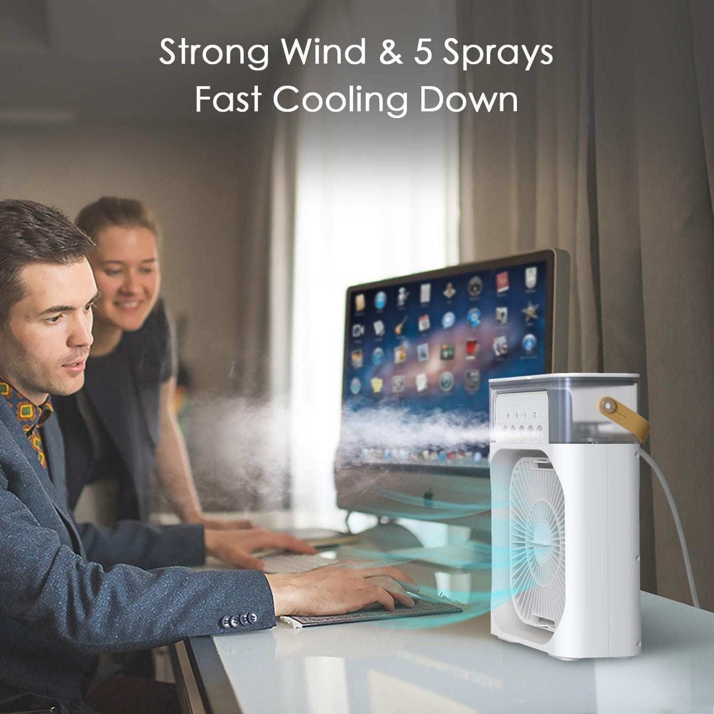 SKY-TOUCH 4 in 1 Portable Desk Fan with Cooling Mist,with 90° Oscillation,with Timer 1-3H, 3 Wind Speeds, 5 Spray Modes, 7 Colour Night Light for Home, Office, Bedroom, Black- 600ml Water Tank