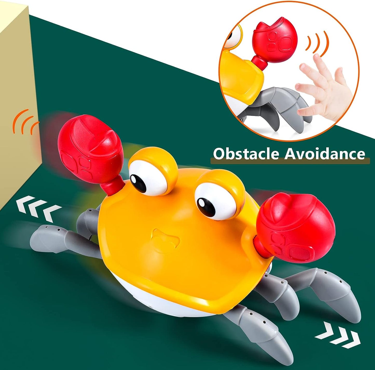 SKY-TOUCH Electric Runaway Crab,Crawling Crab Baby Toy with Music and LED Light Up,Toddler Interactive Learning Development Toy with Automatically Avoid Obstacles,For Babies, Toddlers and Kids