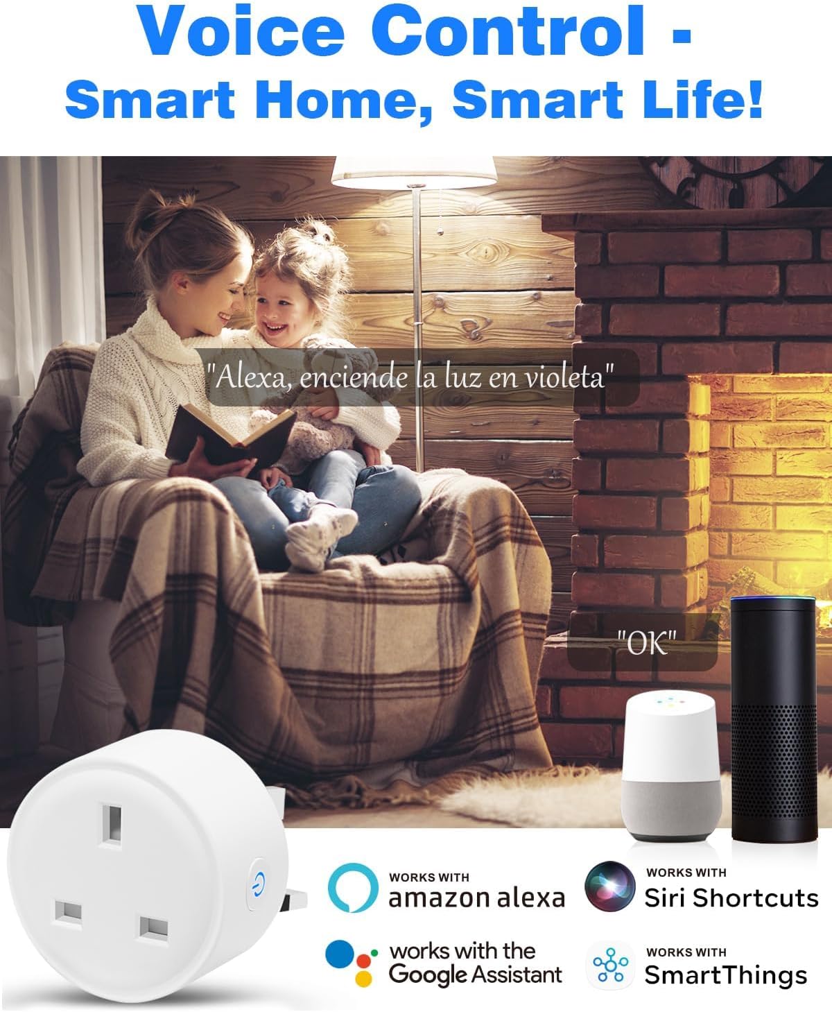 SKY- TOUCH Smart WiFi Plug,Smart Plug,1 Pack 16A Smart Outlet Plug with Alexa, Google Home,Smart Life,Tuya,Mini Socket with Remote Control & Voice Control with Electricity Statistics Timer Function