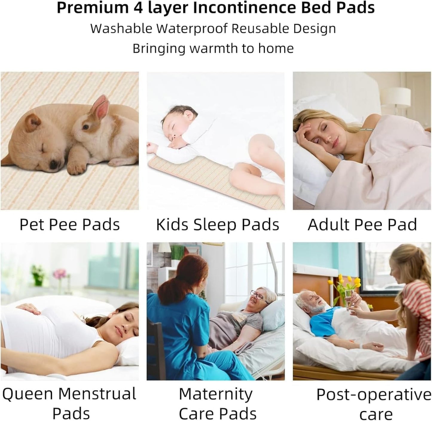 SKY-TOUCH Waterproof Bed Pad Reusable 70x90cm, 4-Layer Soft Baby Pee Pads with 100% Cotton Surface, Washable Mattress Protector Pads for Baby, Women, Elderly, Pets, Bed, Sofa(1pack)