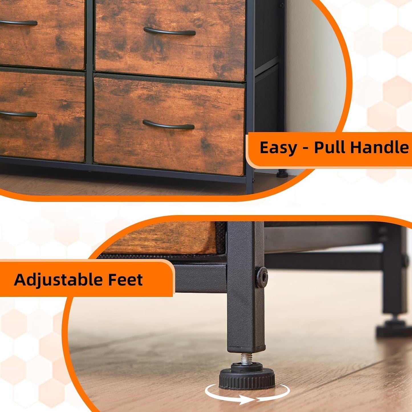 SKY-TOUCH Storage Cabinet : Bedroom Dresser with 7 Drawers Wide Storage Chest with Removable Fabric Bins Storage Organizer Unit for Living Room Entryway Hallway Nursery Kids Room (100*30*74CM Black/Brown)
