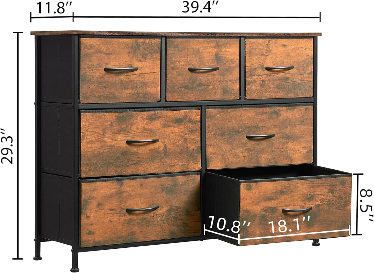 SKY-TOUCH Storage Cabinet : Bedroom Dresser with 7 Drawers Wide Storage Chest with Removable Fabric Bins Storage Organizer Unit for Living Room Entryway Hallway Nursery Kids Room (100*30*74CM Black/Brown)