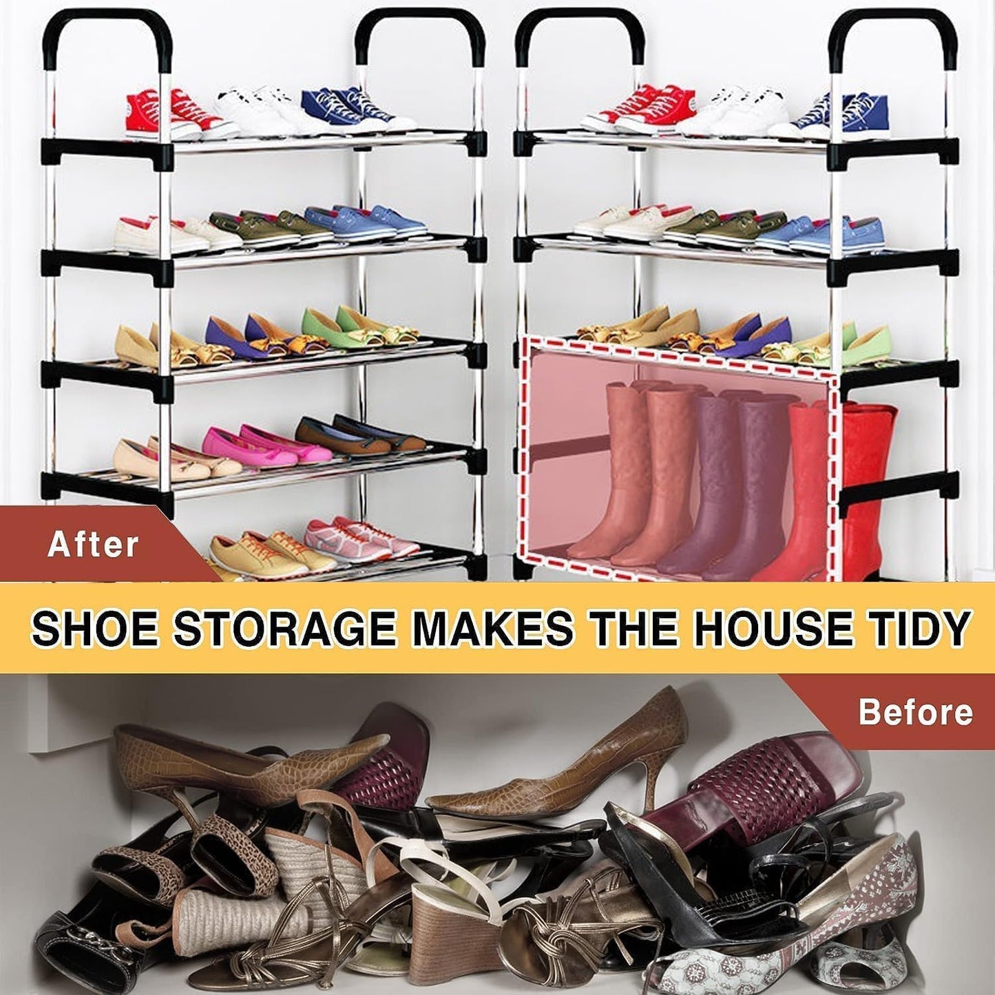 SKY-TOUCH Shoe Rack,Shoes Cabinet Organizer, 5-Tier Shoe Storage with 5 Mesh Shelves,Freestanding Shoe Shelves,for Entryway and Closet,Black,58 * 26 * 95cm