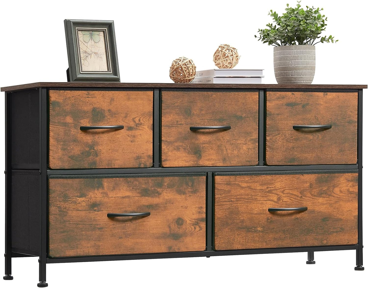 SKY-TOUCH Storage Cabinet : Bedroom Dresser with 5 Drawers Wide Storage Chest with Removable Fabric Bins Storage Organizer Unit for Living Room Entryway Hallway Nursery Kids Room (100*30*52CM Black/Brown/white)