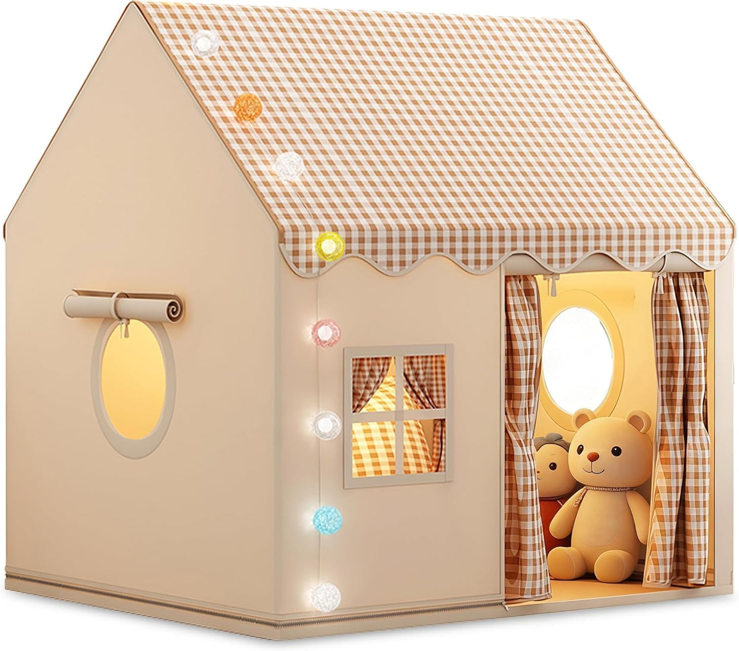 SKY-TOUCH Children's Indoor Play Tent, Princess Castle Playhouse, Suitable for Indoor and Outdoor Use, Includes cotton ball lamp, 120 * 105 * 128 cm, Washable and Foldable Comes with Portable Bag,Gray