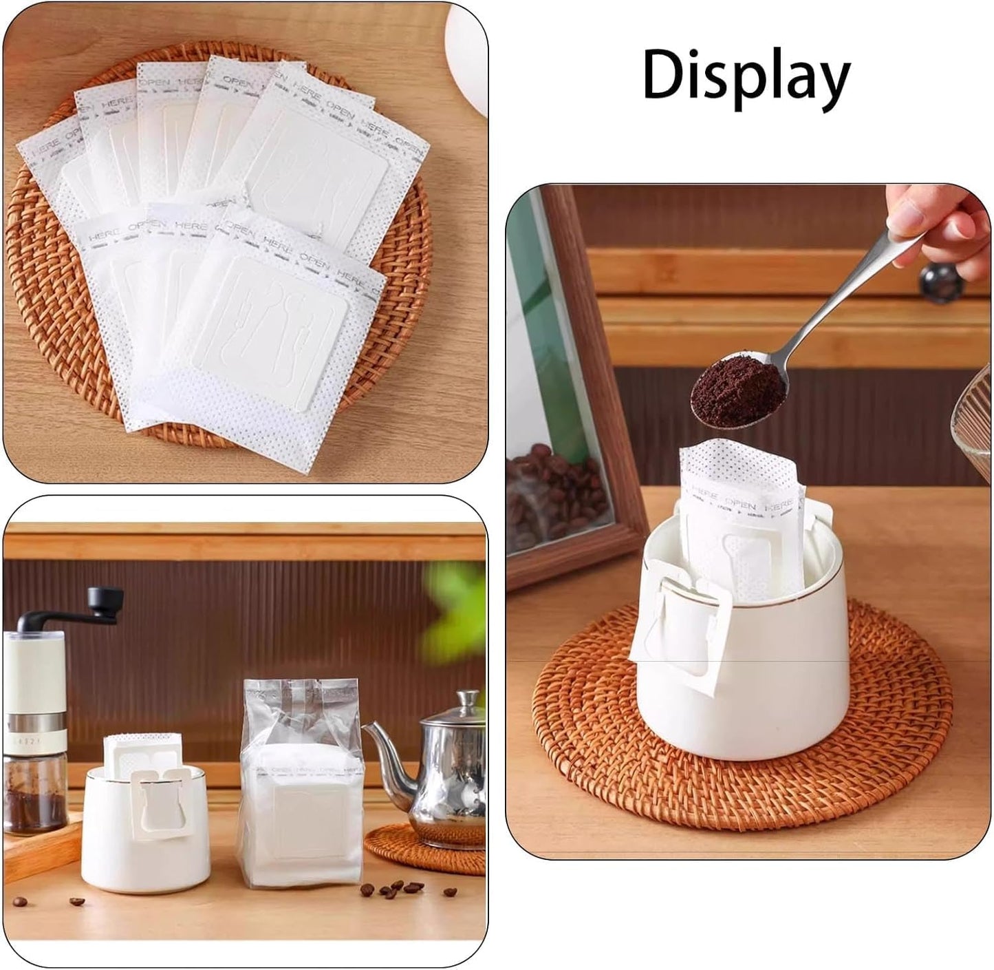 SKY-TOUCH 100 PCS Disposable Coffee Filter Paper Bag, Portable Single Serve Drip Brewing, Hanging Ear Design for Travel, Camping, Home, Office