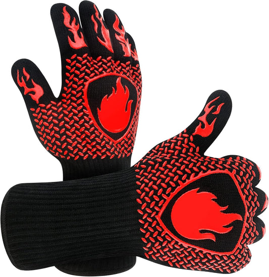 SKY-TOUCH 1 Pair Oven Gloves, Grill Gloves with Long Cuff, Heat Resistant up to 800 °C,Durable Silicone Grill Gloves for Barbecue Baking Grilling,Fireproof, Non-Slip, Heat Protection, Classic Red