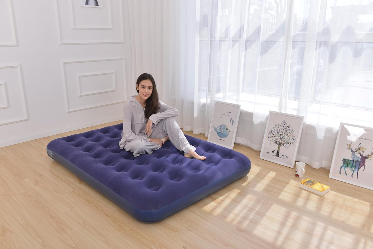 SKY-TOUCH Single Air Mattress without Pump : Portable Camping Airbed with Storage Bag for Home Outdoors Hiking Camping Travel (191 * 73 * 22cm Blue)