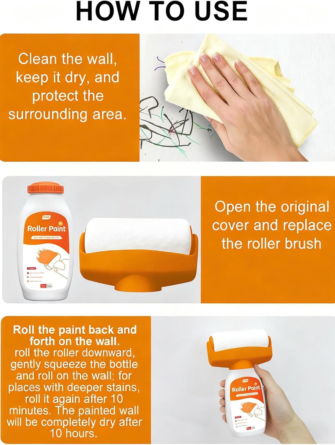 SKY-TOUCH 500g Wall Repair Paint Kit With Roller 2pcs, Includes Sandpaper and Gloves, Low-Odor Latex Paint for Repairing Stains, Mold, Discoloration, Graffiti, and Scratches on Walls