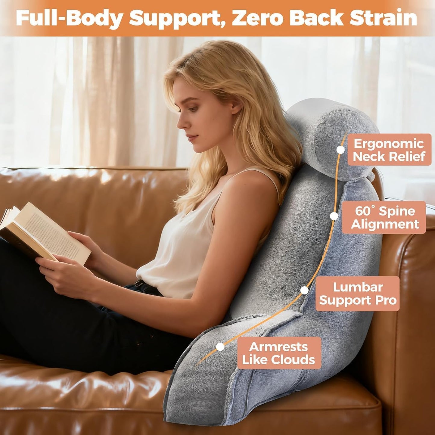 SKY-TOUCH Reading Pillow for Bed Reading, Back Rest Pillow for Beds, Back Support Pillows, Memory Foam Reading Pillow for Sofa, Comfortable Support for Sitting, Reading, TV, Gaming - 75x40x68cm