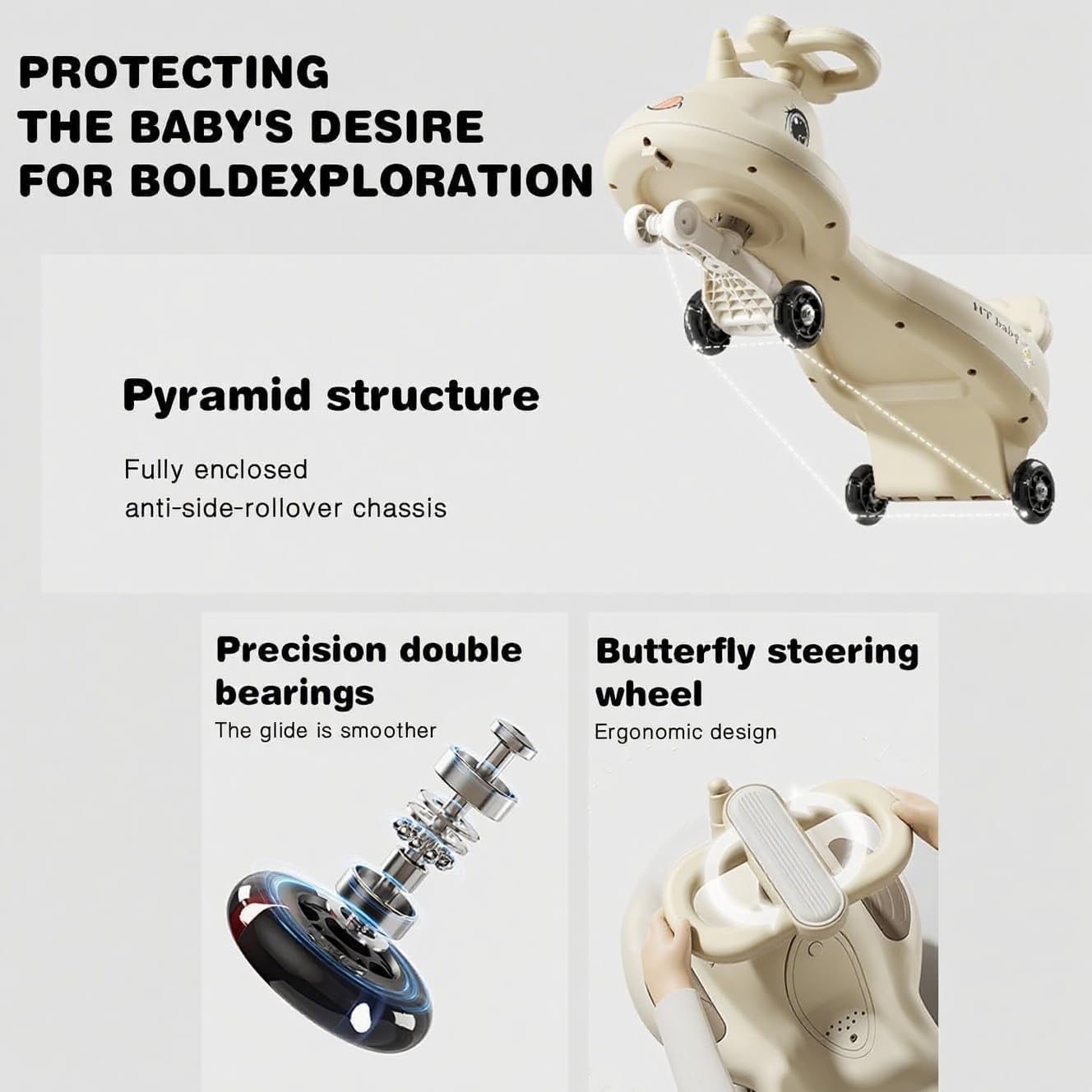 SKY-TOUCH Children's Twist and Swing Car with LED Wheels, Lights and Music, Twist, Spin, and Swing Control, Durable Rocking Car, Ride-On Toy, Suitable for Boys and Girls Ages 3+, Kid's Birthday Gift