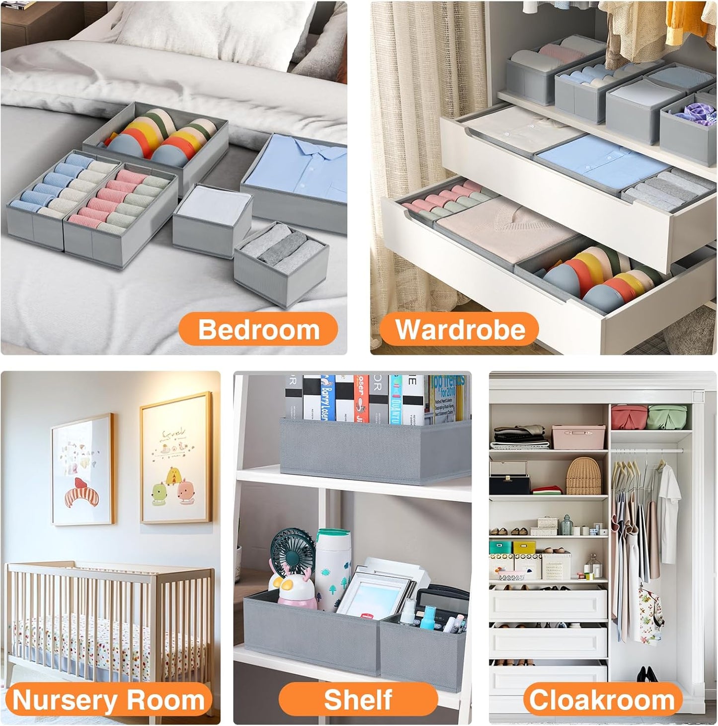 SKY-TOUCH 12 pack Underwear Drawer Organiser, Clothes Storage Organizer, Foldable Fabric Closet Storage Organizer for Baby Clothing, Dresser, Sock, Bra, Towels, Grey