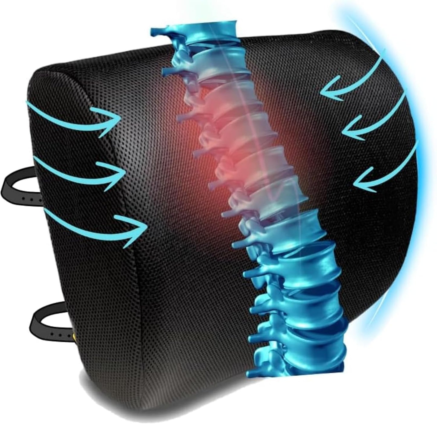 SKY-TOUCH Seat Cushion + Lumbar Support Ergonomic Pillow 100% Memory Foam Back Support and Pain Relief for Office Chair Cushion, Lumbar Support Pillow for Car Seat Cushion, Back Pillow Black