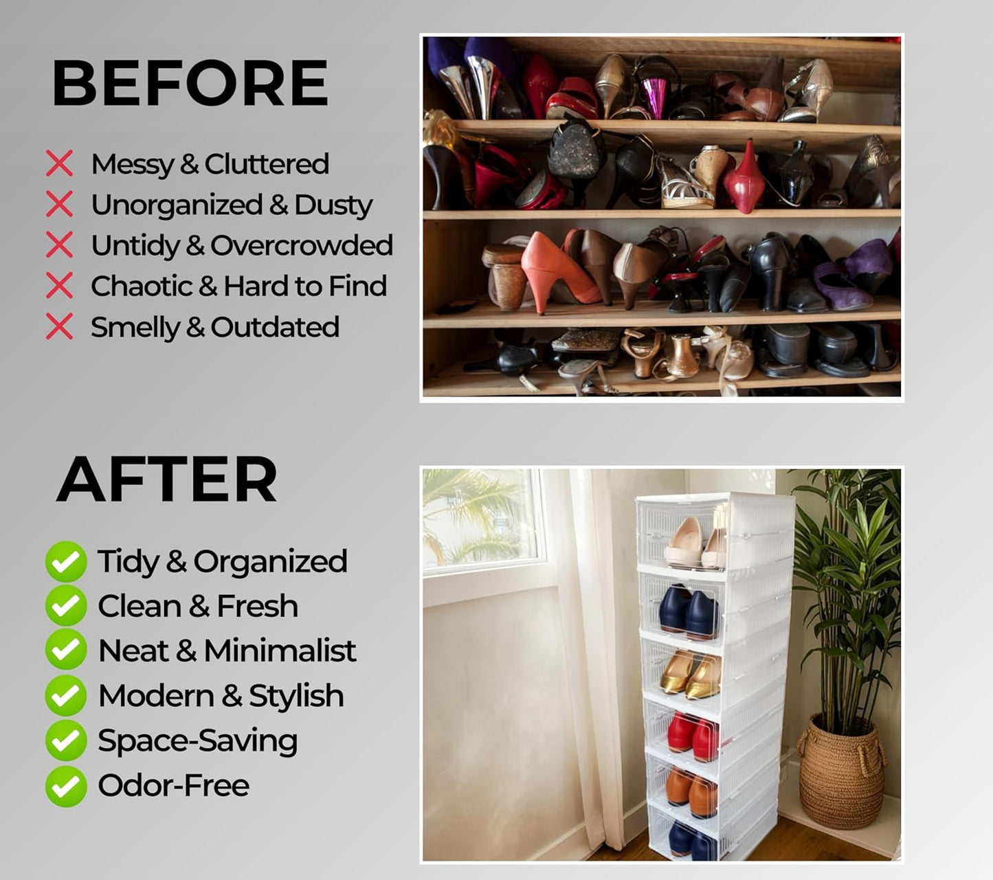 SKY-TOUCH Shoes Storage Box, Installation Free 6 Layer Clear Shoe Boxes Stackable Foldable, Storage Organiser for shoes, Trainers,high heels,Hallway,Under Bed Shoe Box,Women,Men, 35x26x105cm