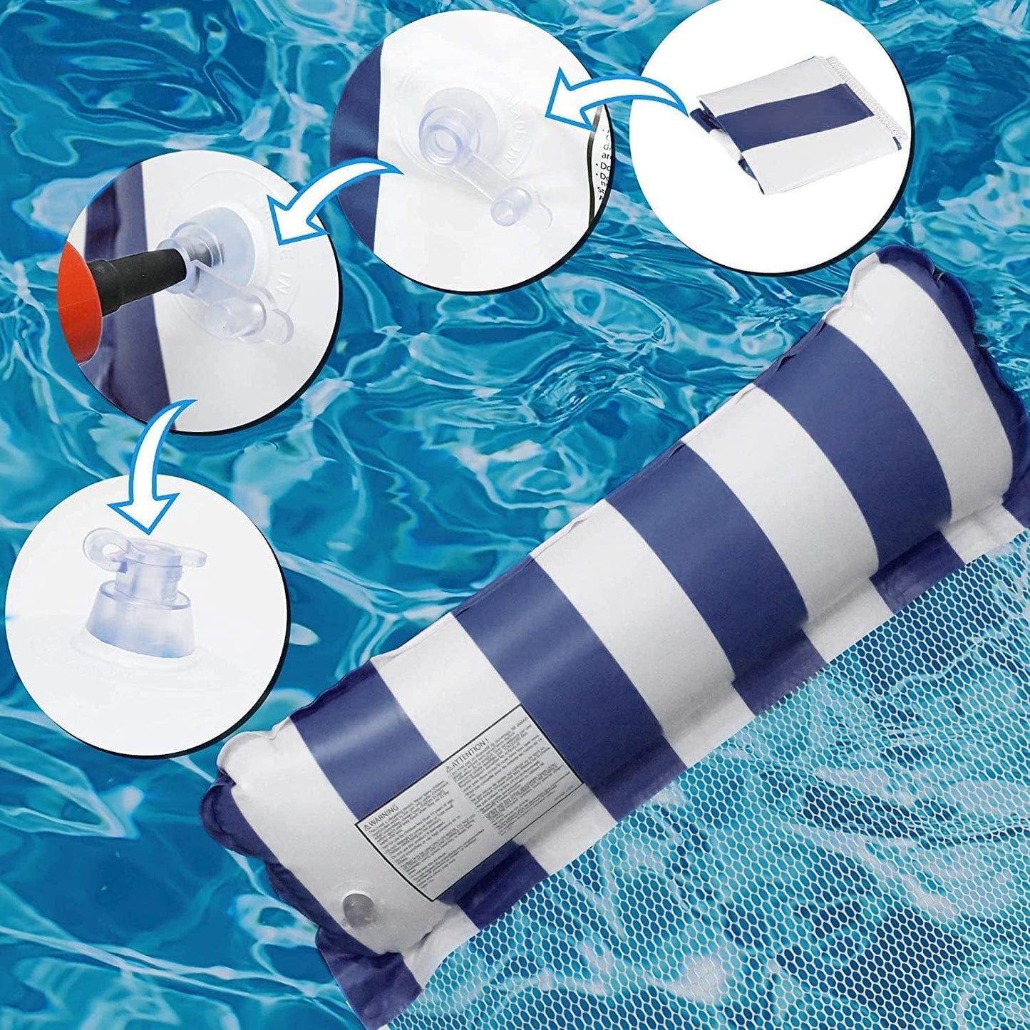 SKY-TOUCH Inflatable Pool Float, 1 Pack Meegoo Inflatable Water Hammock for Adults, Portable Water Hammock with Bottom Mesh for Vacation Fun and Rest, Water Lounge,(With air pump)Dark Blue,120 * 70cm