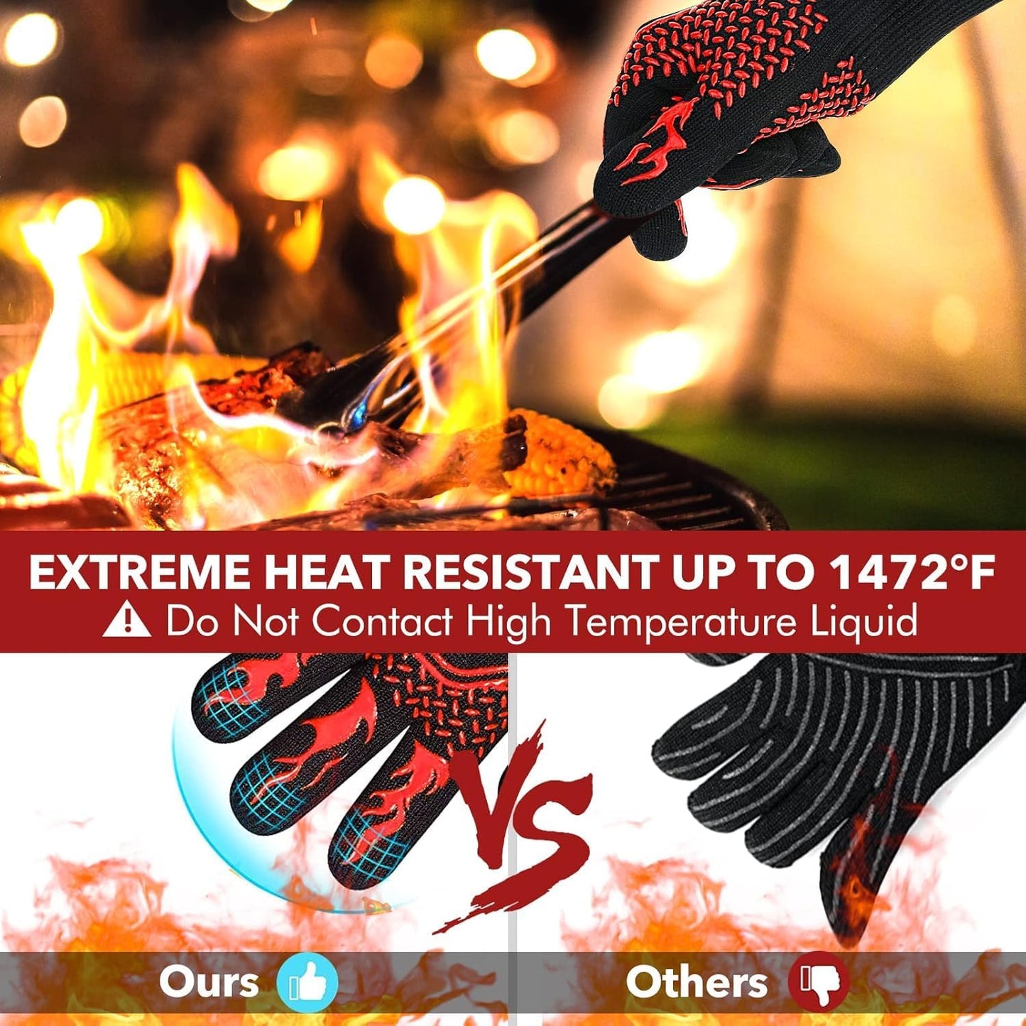 SKY-TOUCH 1 Pair Oven Gloves, Grill Gloves with Long Cuff, Heat Resistant up to 800 °C,Durable Silicone Grill Gloves for Barbecue Baking Grilling,Fireproof, Non-Slip, Heat Protection, Classic Red