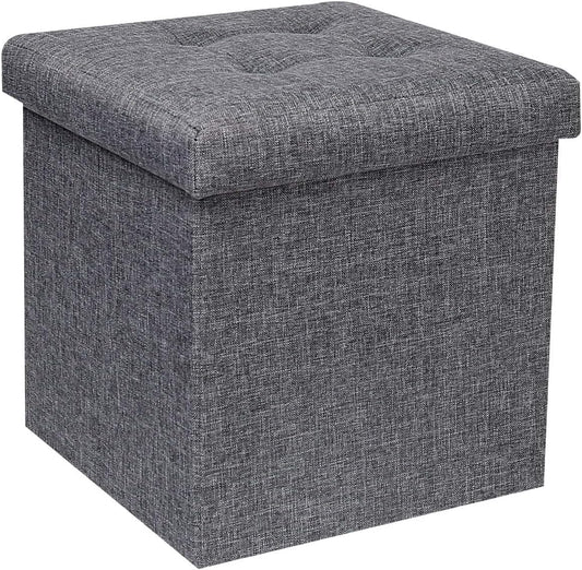 SKY-TOUCH Ottoman Seat,Fabric Folding Storage Footstool Storage Box,(Capacity 150KG) Padded Seat for Bedroom, Hallway, Living Room,Light Grey,38 * 38 * 38cm