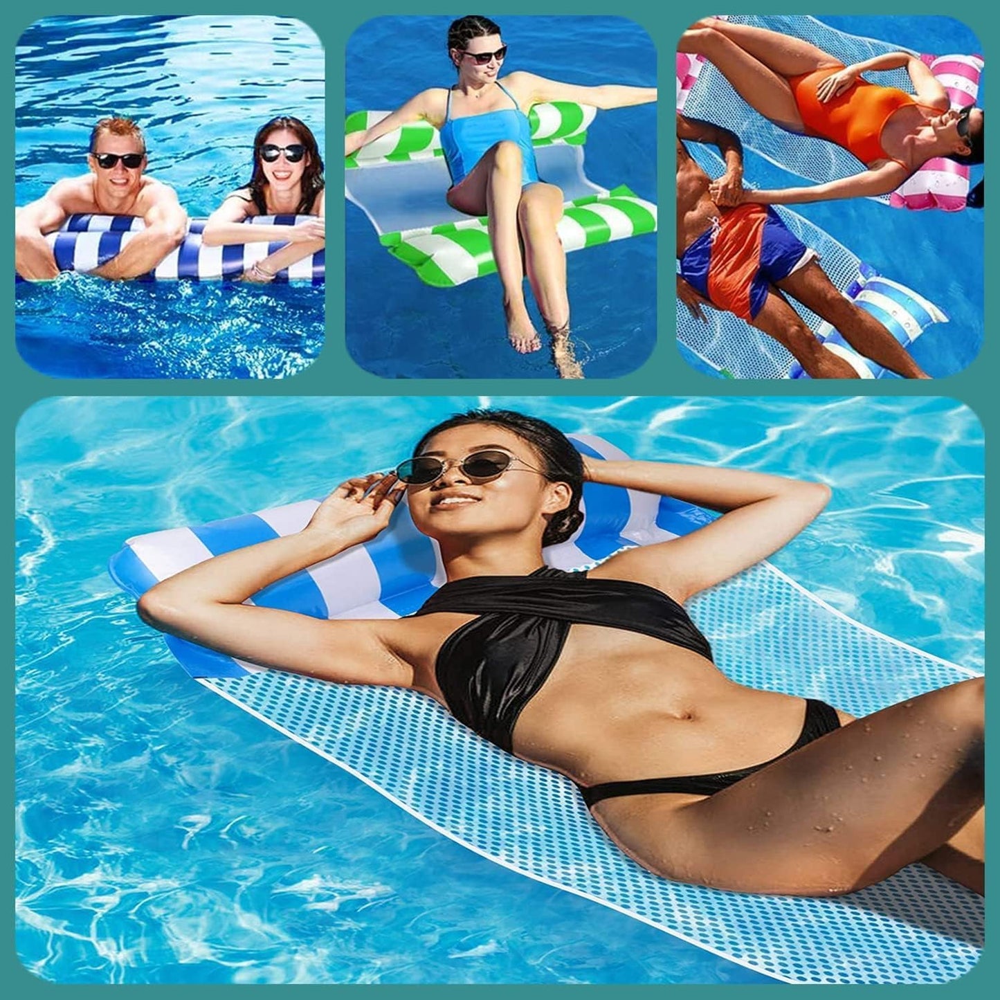 SKY-TOUCH Inflatable Pool Float, 1 Pack Meegoo Inflatable Water Hammock for Adults, Portable Water Hammock with Bottom Mesh for Vacation Fun and Rest, Water Lounge,(With air pump)Dark Blue,120 * 70cm
