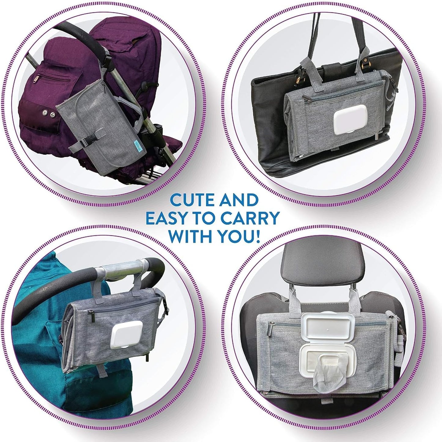 SKY-TOUCH Baby Portable Diaper Changing Mat,Waterproof Travel Change Mat,with Wipes Pocket, Smart Design Portable Changing Mat, Infant Travel Station Kit, Gift for Newborn Girl & Boy - Grey