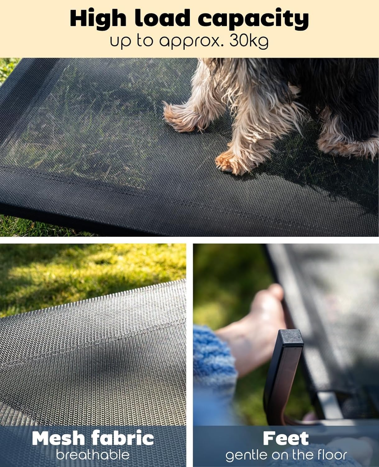 SKY-TOUCH Cooling Elevated Dog Bed with Metal Frame, Breathable Teslin Mesh, Non-Slip Feet Off the Ground Iron Elevated Pet Bed, for medium large dogs Dog Bed,68 * 58cm