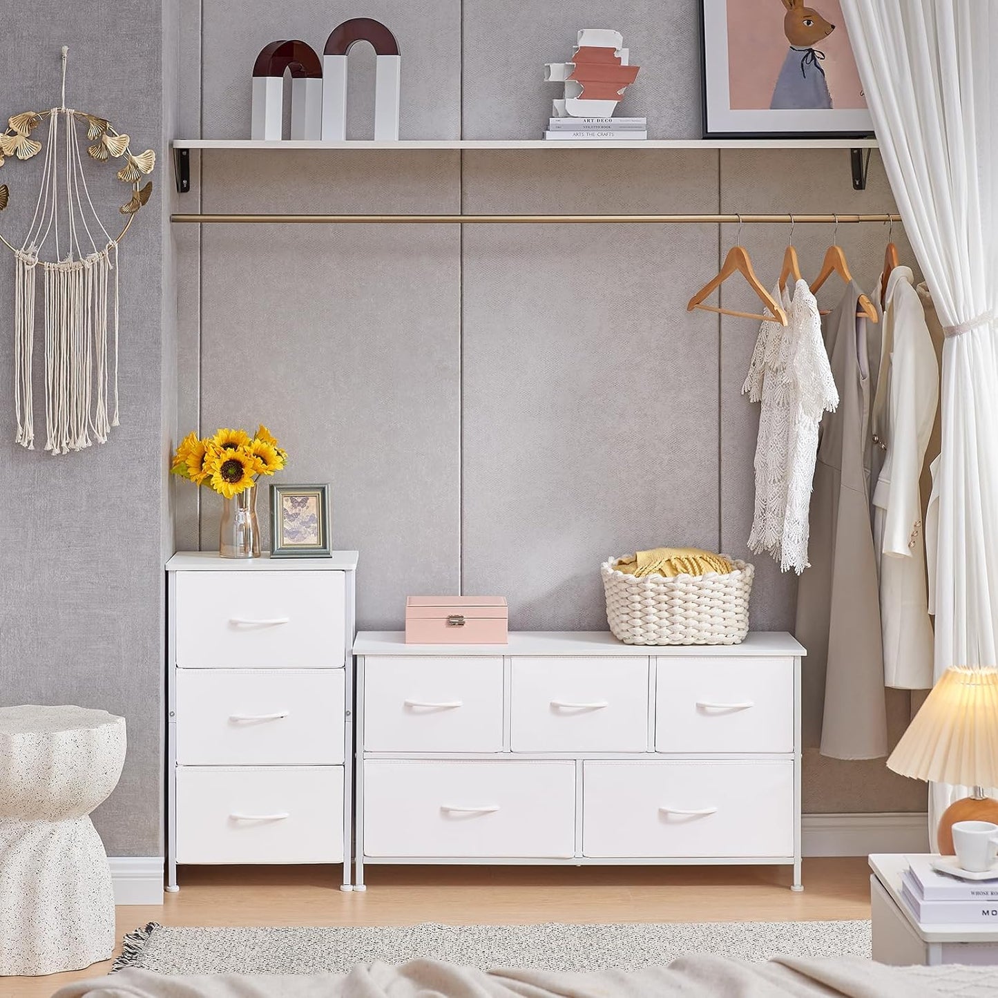 SKY-TOUCH Storage Cabinet : Bedroom Dresser with 5 Drawers Wide Storage Chest with Removable Fabric Bins Storage Organizer Unit for Living Room Entryway Hallway Nursery Kids Room (100*30*52CM Black/Brown/white)