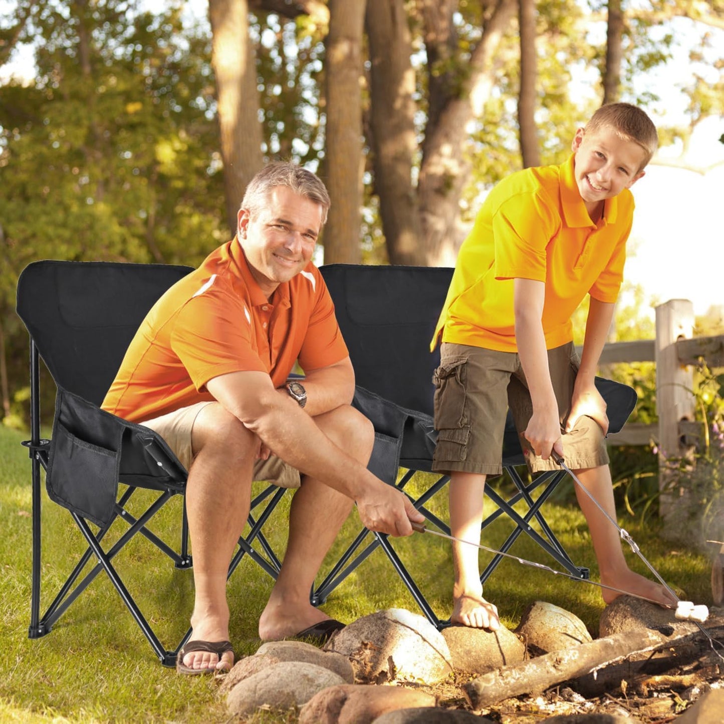 SKY-TOUCH Black Portable Folding Camping Chair with Fully Padded Seat and Backrest, Comes with Carry Bag and Side Pockets, Suitable for Outdoor Fishing, Hiking, Backpacking, Picnic, Beach, Traveling.