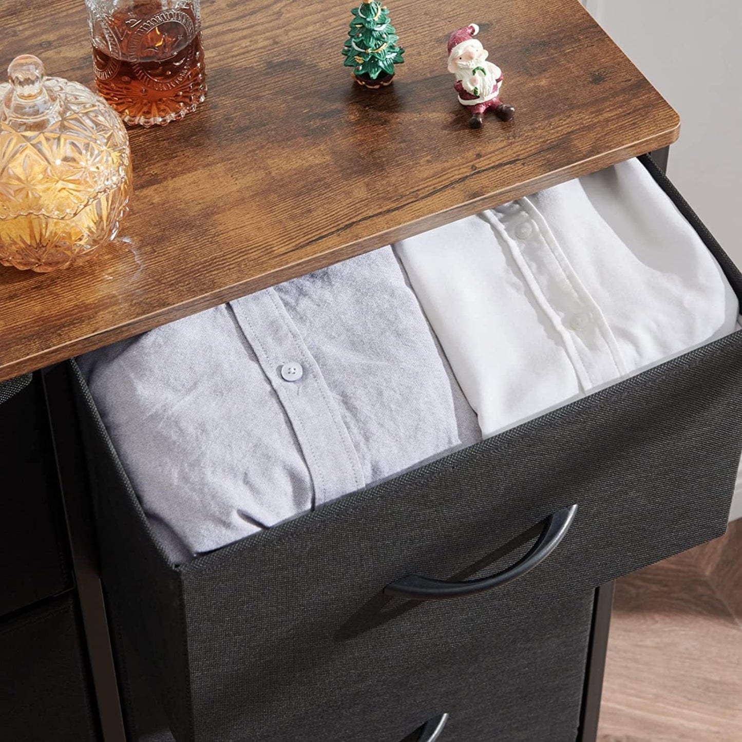 SKY-TOUCH Storage Cabinet : Bedroom Dresser with 7 Drawers Wide Storage Chest with Removable Fabric Bins Storage Organizer Unit for Living Room Entryway Hallway Nursery Kids Room (100*30*74CM Black/Brown)