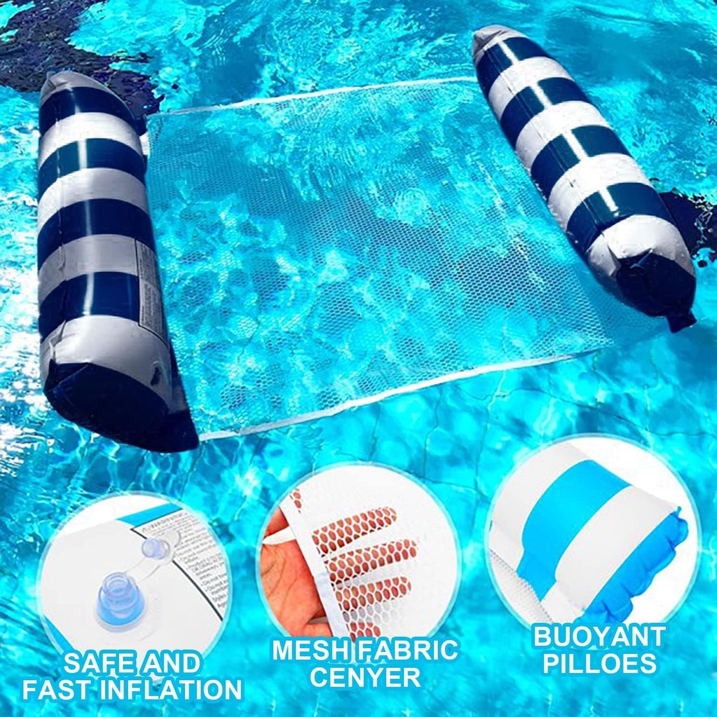 SKY-TOUCH Inflatable Pool Float, 1 Pack Meegoo Inflatable Water Hammock for Adults, Portable Water Hammock with Bottom Mesh for Vacation Fun and Rest, Water Lounge,(With air pump)Dark Blue,120 * 70cm