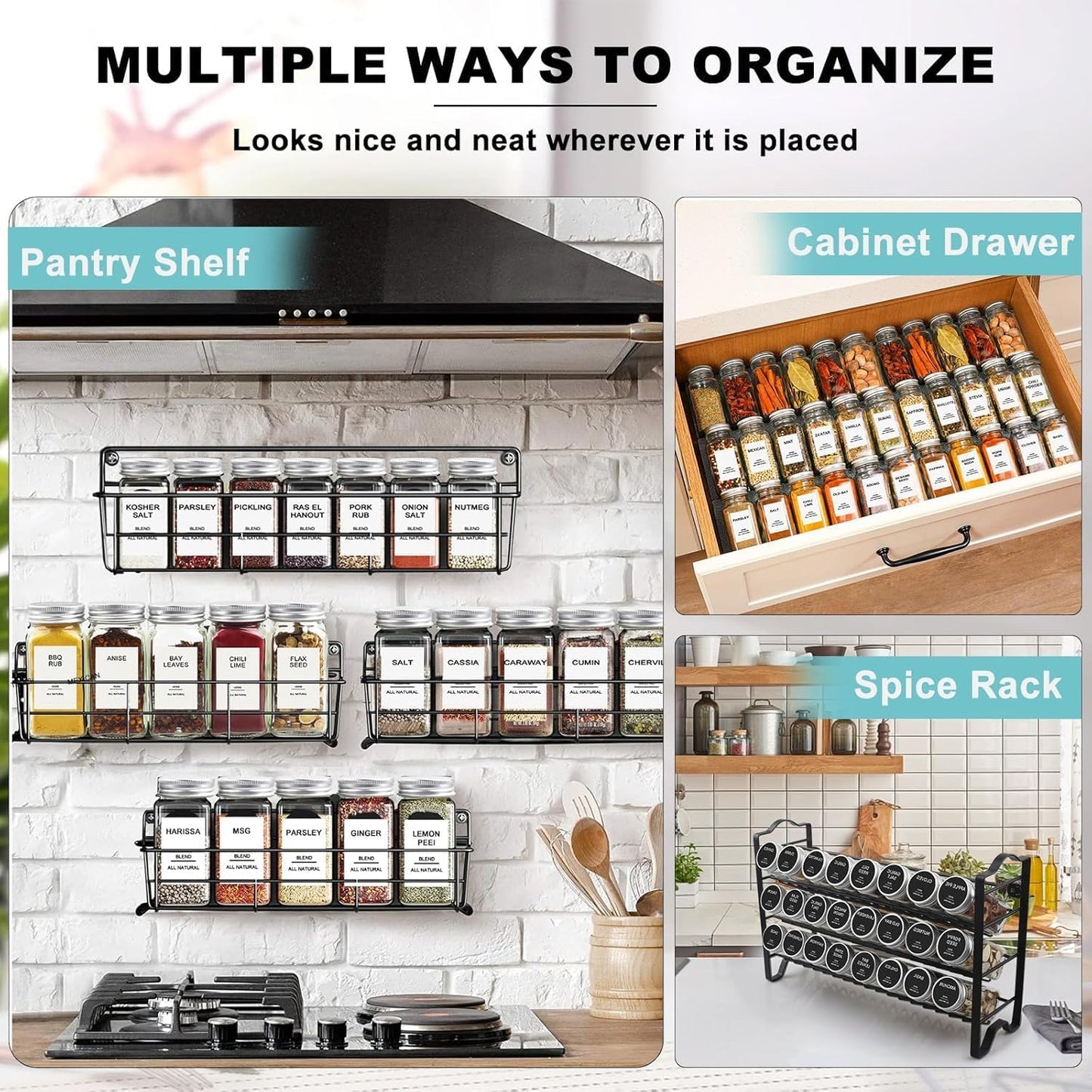 SKY-TOUCH 24 pack Glass Spice Jars with Shaker Lids,Seal Seasoning Jars with Labels for Kitchen,Spice,Cabinet, Drawer,120ml Glass,with Collapsible Funnel and Mark pen