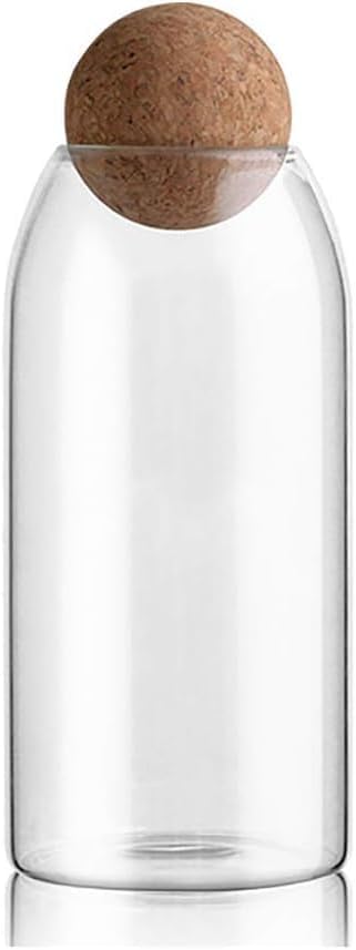 SKY-TOUCH 3-Pack 1200ML Glass Storage Jars with Ball Cork Lid – Airtight Sealed Canister for Food, Spices, Coffee, Tea, and More – Decorative Glass Organizer with Wooden Lid