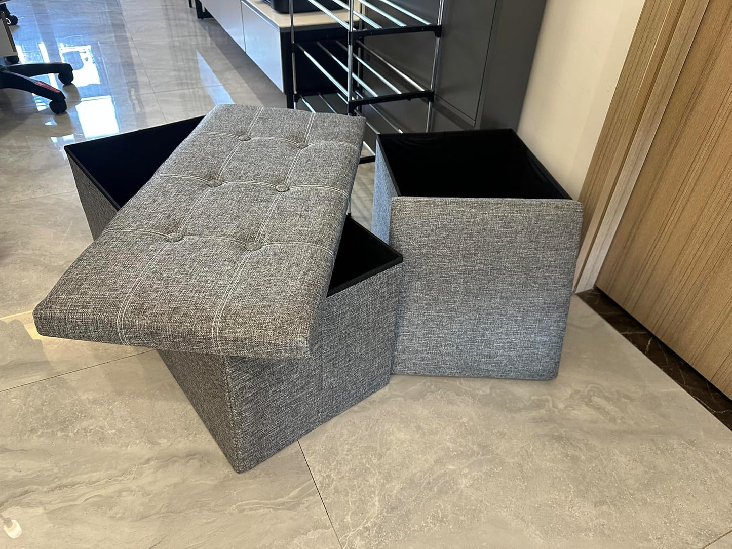 SKY-TOUCH Ottoman Seat,Fabric Folding Storage Footstool Storage Box,(Capacity 150KG) Padded Seat for Bedroom, Hallway, Living Room,Light Grey,38 * 38 * 38cm