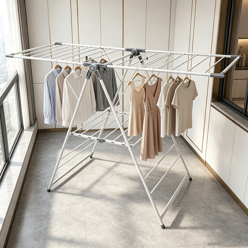 SKY-TOUCH Foldable Clothes Drying Rack, 2-Level Laundry Drying Rack, Free-Standing Large Drying Rack, with Height Adjustable Wings, Indoor & Outdoor Use, Gray - 106x46x10.5