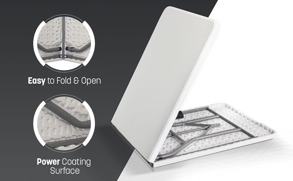 SKY-TOUCH Folding Lightweight Trestle Outdoor Camping Table,Heavy Duty Plastic Outdoor Folding Picnic Table,Folding Trestle Table For BBQ Party, Folds in Half with Carry Handle,White