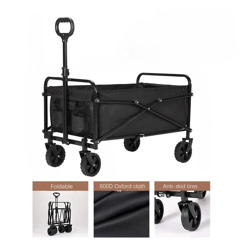 SKY-TOUCH Garden Cart Folding Trolley Cart Outdoor Wagon Collapsible with Removable Fabric Festival Garden Camping Picnic Cart Supports Max 100kg Portable Transport Trailer (Black)
