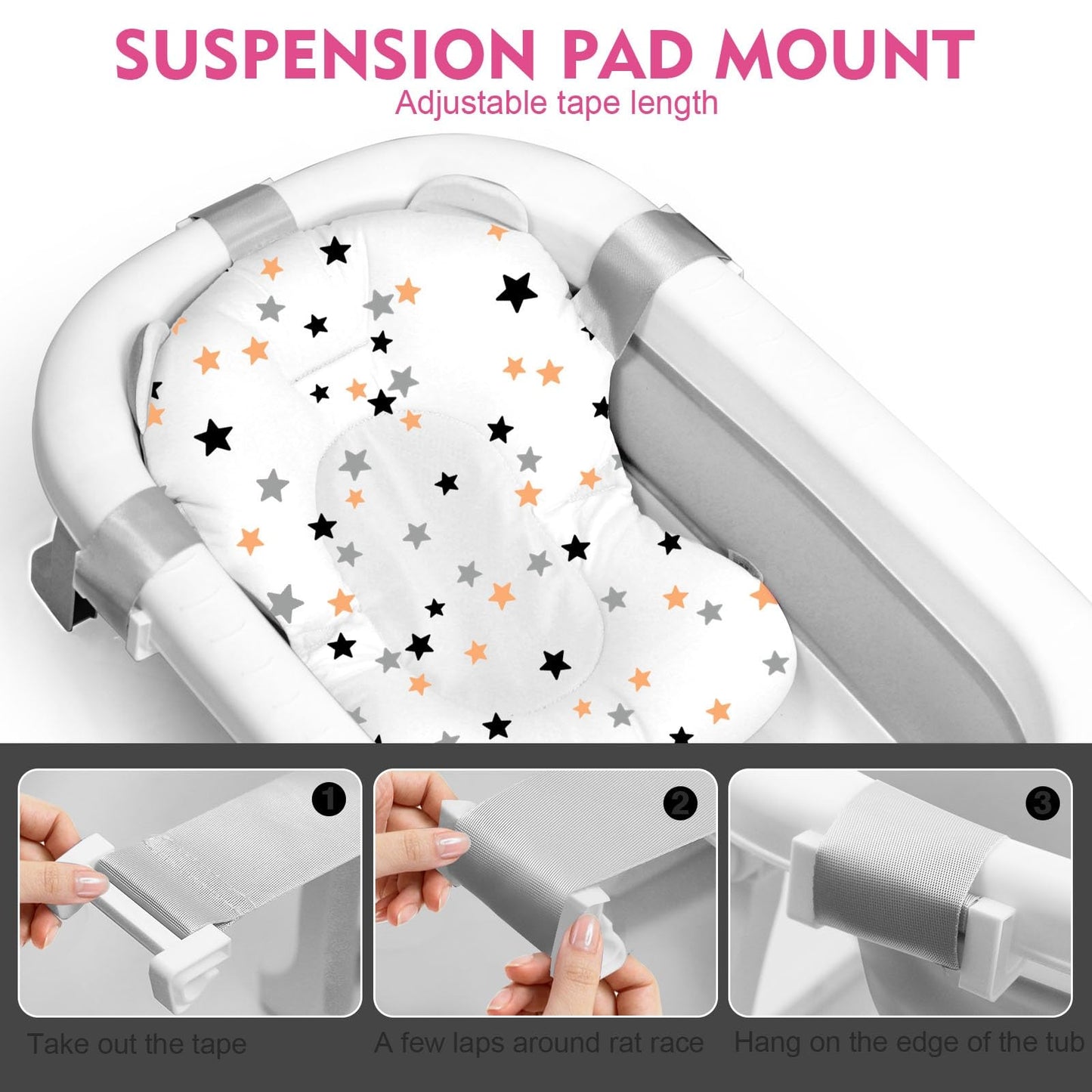 SKY-TOUCH Baby Foldable Bathing Tubs with Soft Bathmat Cushion & Thermometer, NewBorn Babybath Tub with Drain Hole, Non-Slip Support Leg for 0-6 Years Boy Girl (Grey)