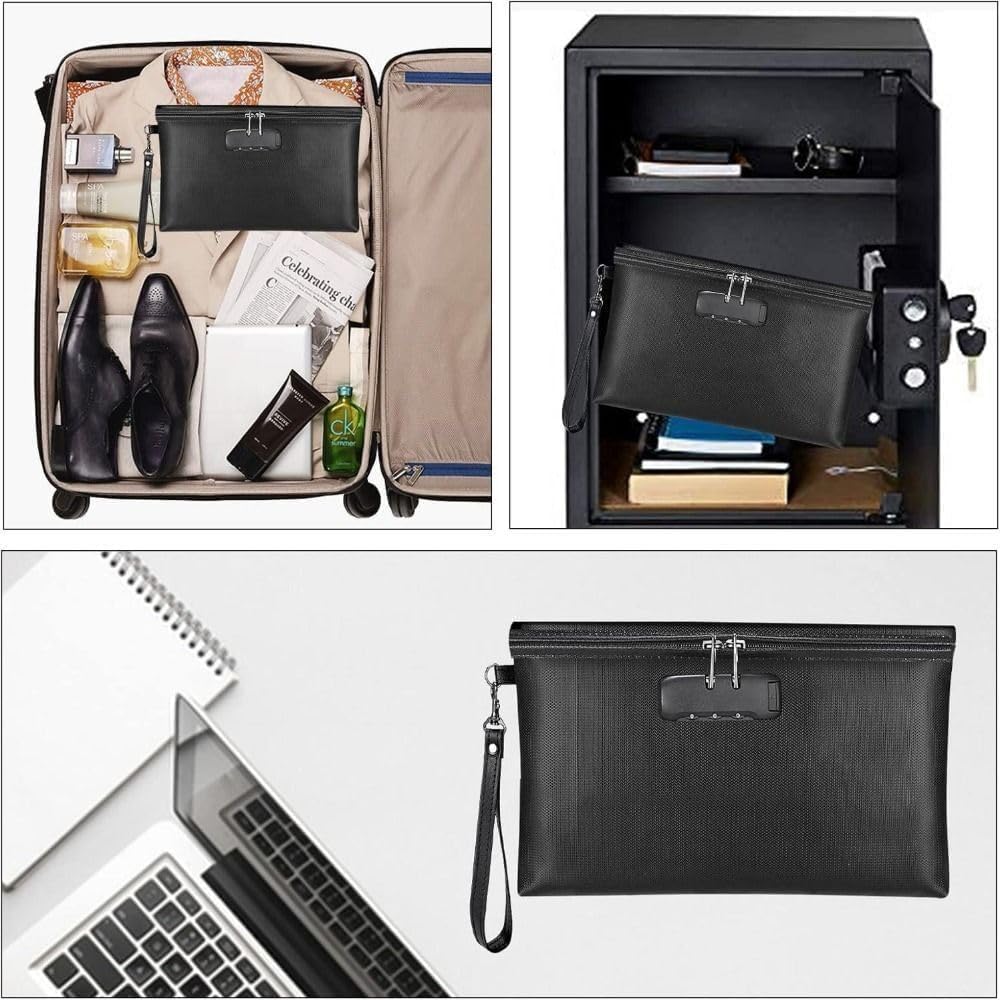 SKY-TOUCH Fireproof and Waterproof Document Bag (35 x 25 cm) – A Secure Storage Bag Featuring a Zipper Closure and Lock, Suitable for A4 Documents, Tablets, and Credit Cards Durable and Robust