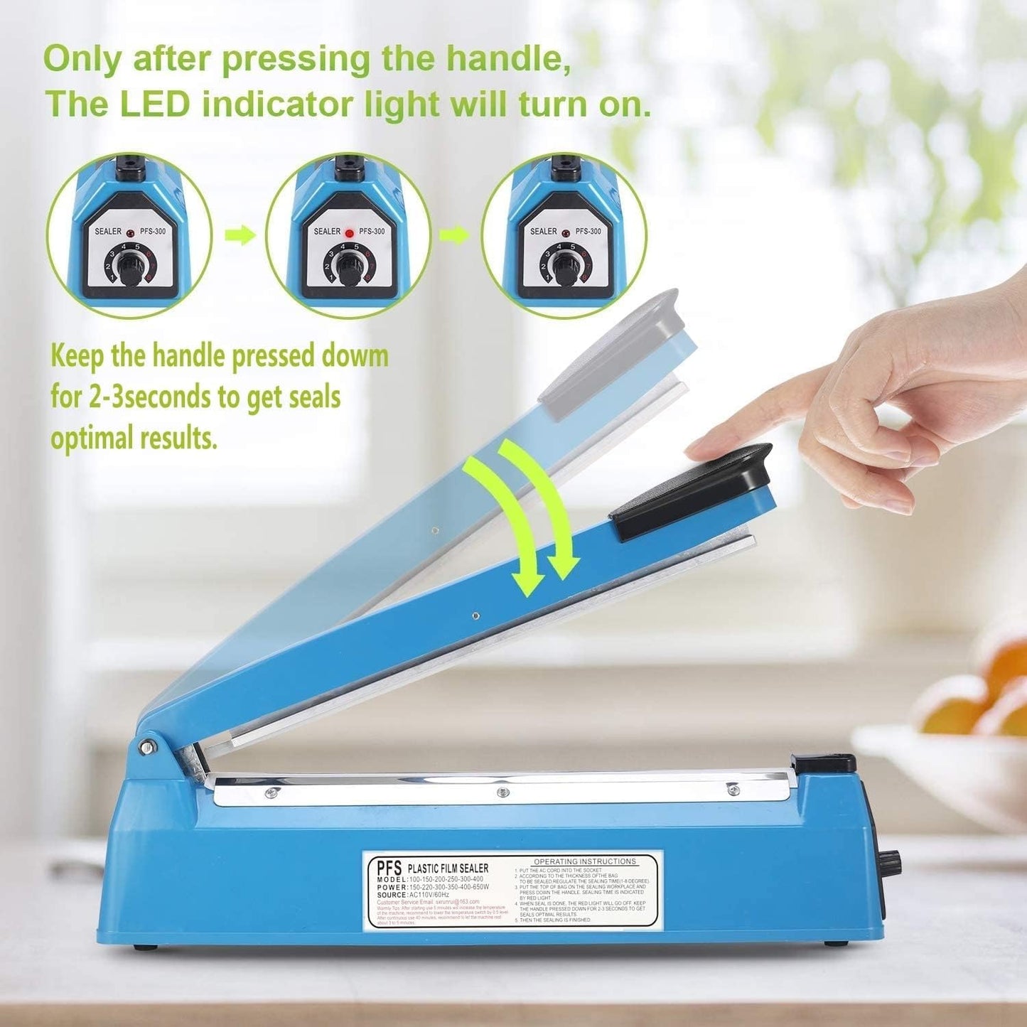 SKY-TOUCH Heat Sealer Pulse-type Manual Heat Sealing Machine, 20cm Plastic Bag Sealing Machine, Suitable for PP, PE Plastic Bags, and Food Aluminum Foil Bags