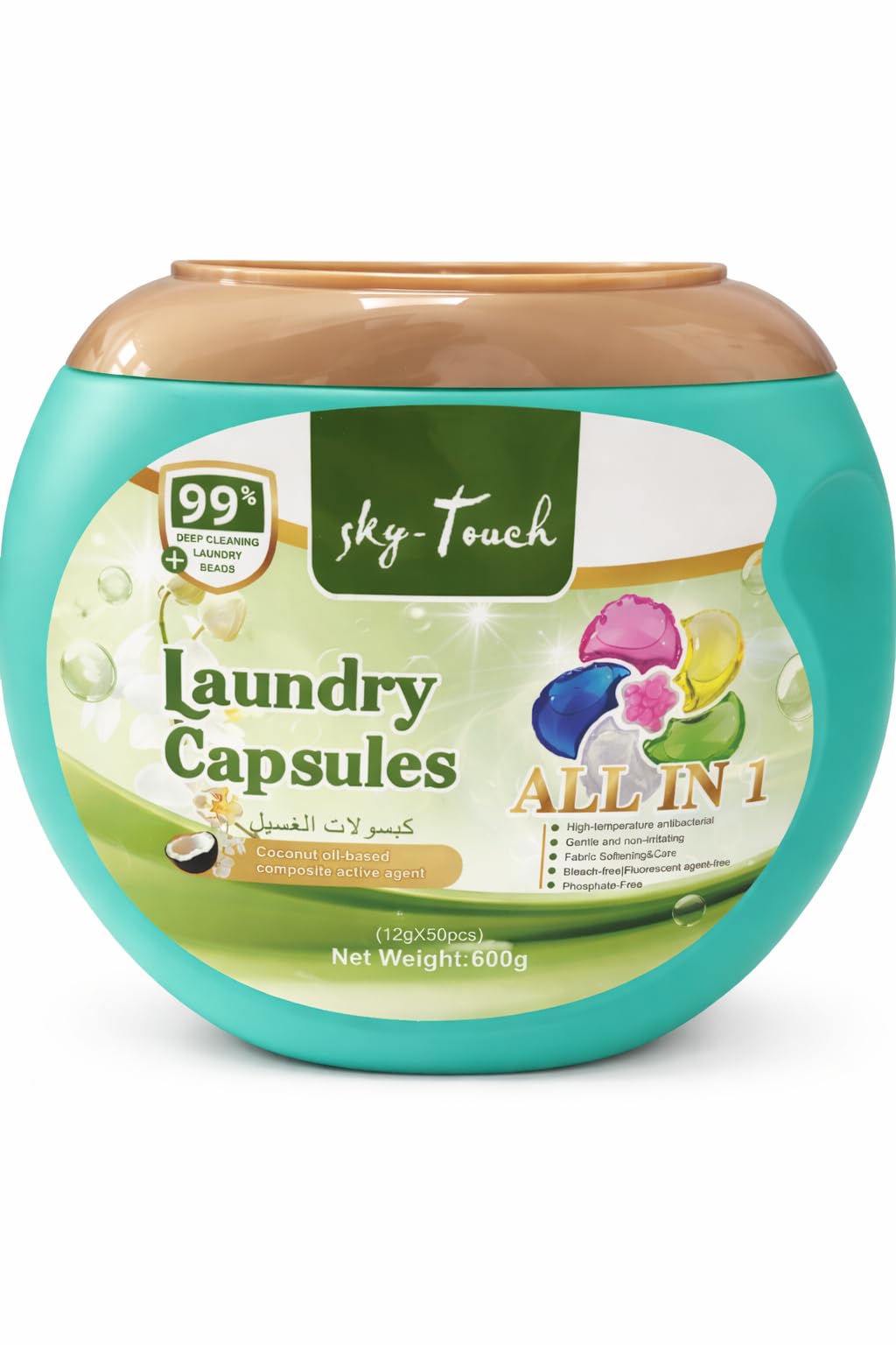 SKY-TOUCH Active 6in1 Laundry Capsules, كبسولات الغسيل, Lavender Freshness, Removes 99 Types of Stains, 50 Capsules