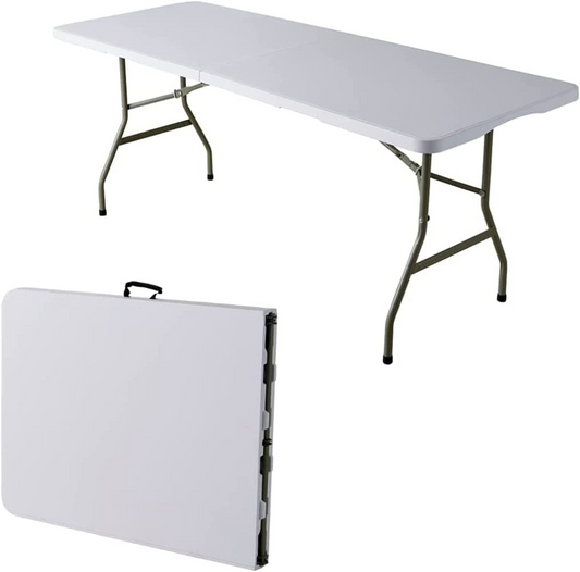 SKY-TOUCH Folding Lightweight Trestle Outdoor Camping Table,Heavy Duty Plastic Outdoor Folding Picnic Table,Folding Trestle Table For BBQ Party, Folds in Half with Carry Handle,White