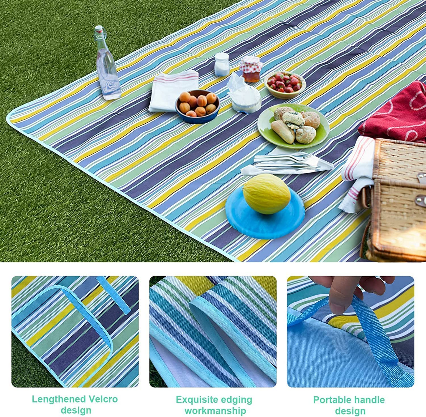SKY TOUCH Fortable Picnic Blanket Waterproof Beach Blanket Waterproof Picnic Blanket Portable Picnic Mat Portable Beach Mat For Outdoor Camping Family Outdoor Park Garden Blue(145 ×200cm), Full