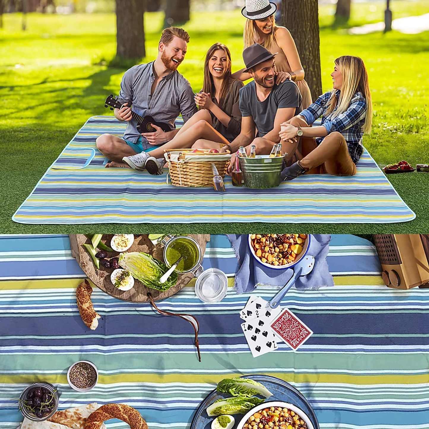 SKY TOUCH Fortable Picnic Blanket Waterproof Beach Blanket Waterproof Picnic Blanket Portable Picnic Mat Portable Beach Mat For Outdoor Camping Family Outdoor Park Garden Blue(145 ×200cm), Full