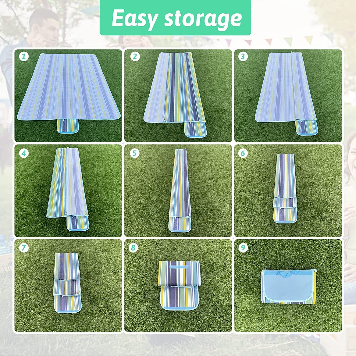 SKY TOUCH Fortable Picnic Blanket Waterproof Beach Blanket Waterproof Picnic Blanket Portable Picnic Mat Portable Beach Mat For Outdoor Camping Family Outdoor Park Garden Blue(145 ×200cm), Full