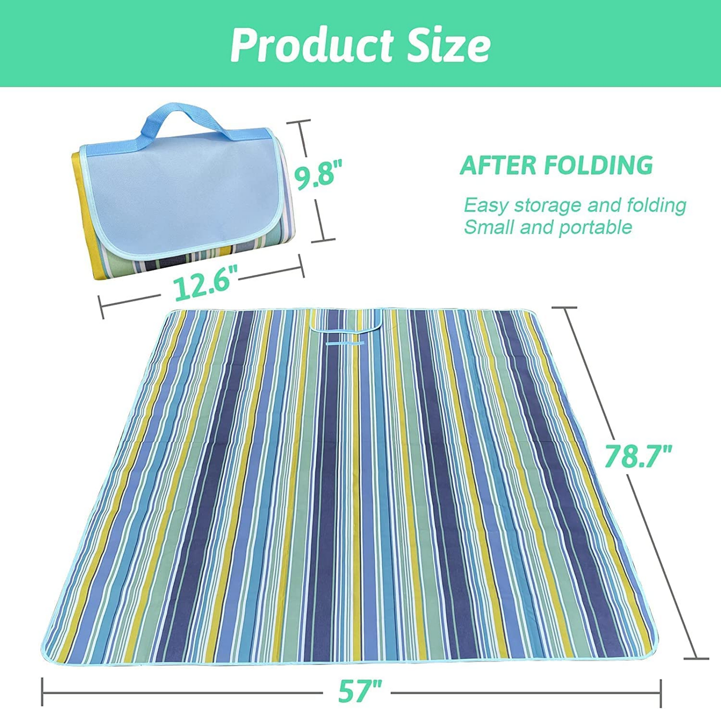 SKY TOUCH Fortable Picnic Blanket Waterproof Beach Blanket Waterproof Picnic Blanket Portable Picnic Mat Portable Beach Mat For Outdoor Camping Family Outdoor Park Garden Blue(145 ×200cm), Full
