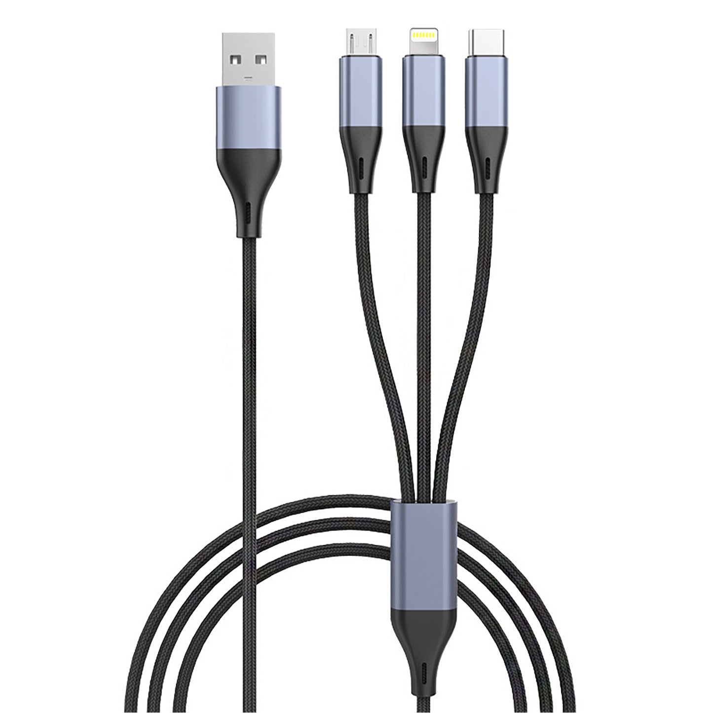 كابلات شاحن هاتف USB 3 في 1 من SKY-TOUCH، كابل شحن غير قابل للكسر من النايلون المضفر السريع 5 أمبير، سلك شحن عالمي متعدد المنافذ مع موصل USB C/Micro USB/IOS للهواتف