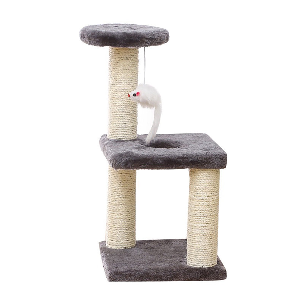 SKY-TOUCH Cat Tree Tower,Cat Condo with 4 Sisal Scratching Post,Activity Centre Cat Climbing Tree with Cat House,Hammock, Sisal Posts, Ladder, and Rest Place for Indoor Cat(120×54×30cm)Grey