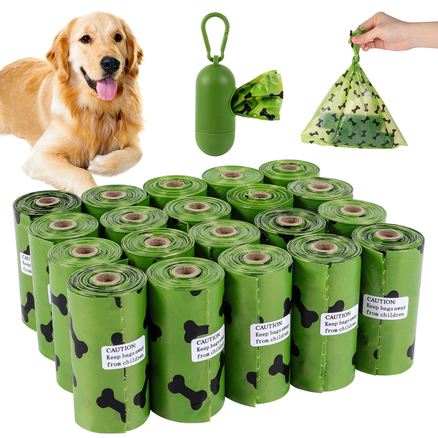 SKY-TOUCH 20Rolls-300pcs Dog Poop Bags Pet Dog Supplies for Dogs include 1pcs Green Adjustable Dispenser,Extra Thick and Strong, 100% Leak Proof, Biodegradable Waste Bag