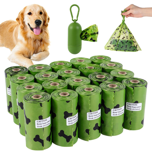 SKY-TOUCH 20Rolls-300pcs Dog Poop Bags Pet Dog Supplies for Dogs include 1pcs Green Adjustable Dispenser,Extra Thick and Strong, 100% Leak Proof, Biodegradable Waste Bag